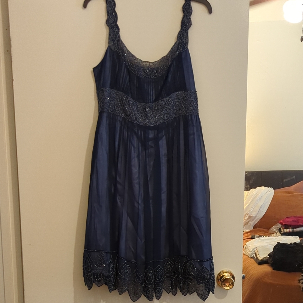 Adrianna Papell Midnight Blue Lace Chemise